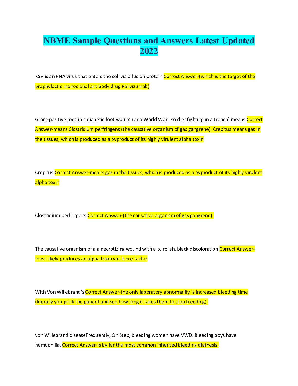 Preview image for NBME Sample Questions and Answers Latest Updated 2022